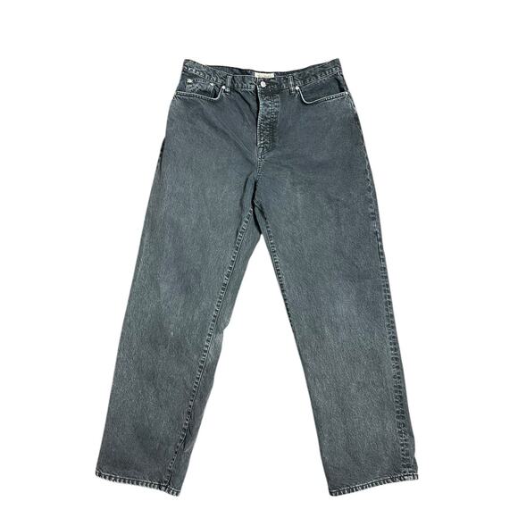 Stussy Men's 34 Black/Gray Denim Big Ol' Logo Oversized Washed Jeans VGUC - Picture 1 of 4